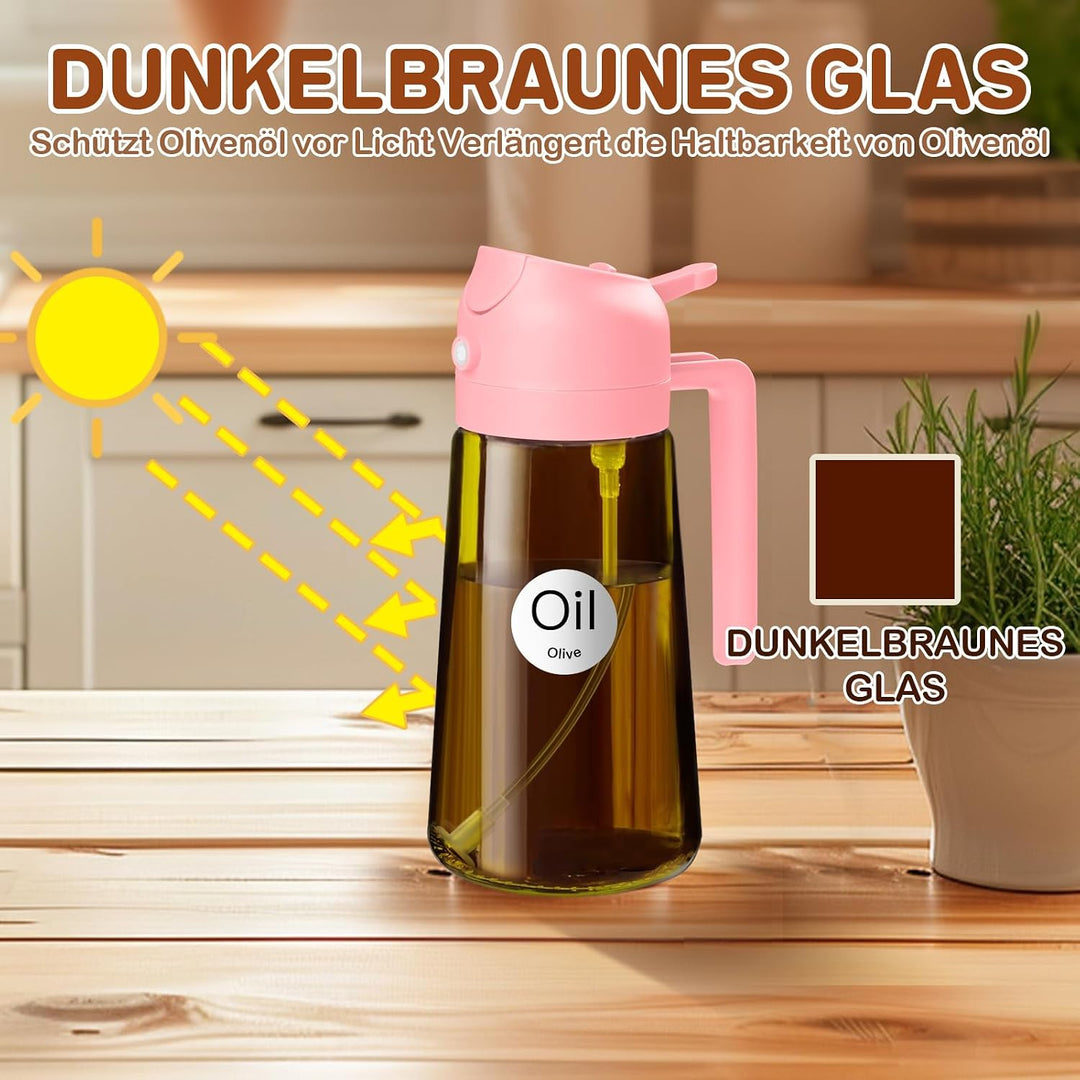 YARRAMATE 2 Stück 470ml Ölsprüher zum Kochen, 2-in-1 UV Schutz ölzerstäuber für die Küche, Bernstein