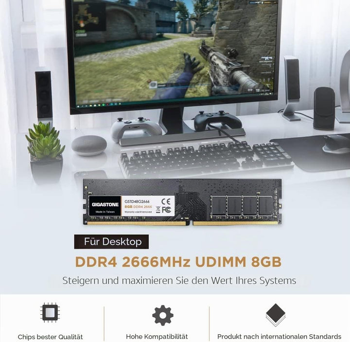 [DDR4 RAM] Gigastone Desktop RAM 16GB (2x8GB) DDR4 Ram 16GB DDR4-2666MHz PC4-21300 CL19 1.2V UDIMM 2