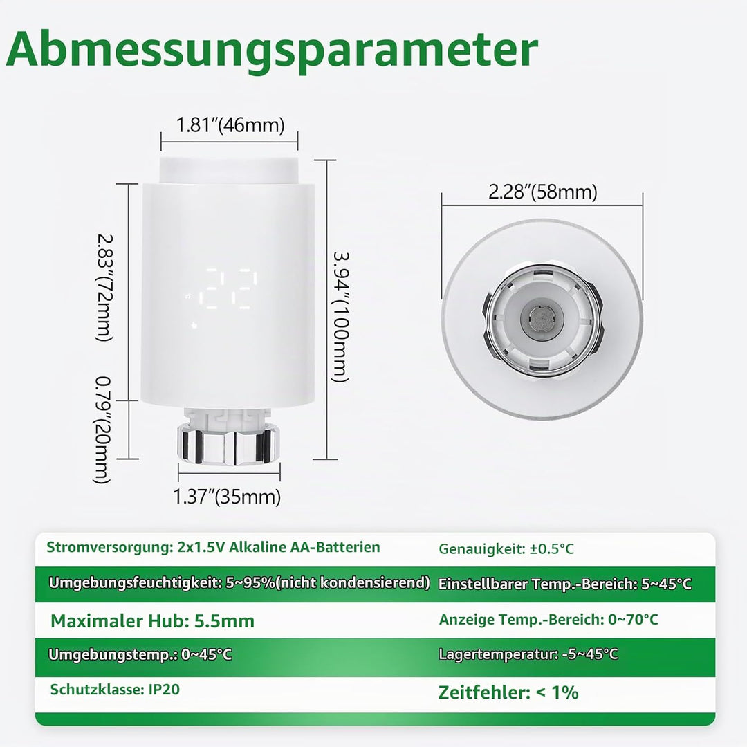 Wengart Zigbee Thermostat Heizkörperventil 1413E, TRV Temperaturregelung, Fenstererkennungsfunktion,