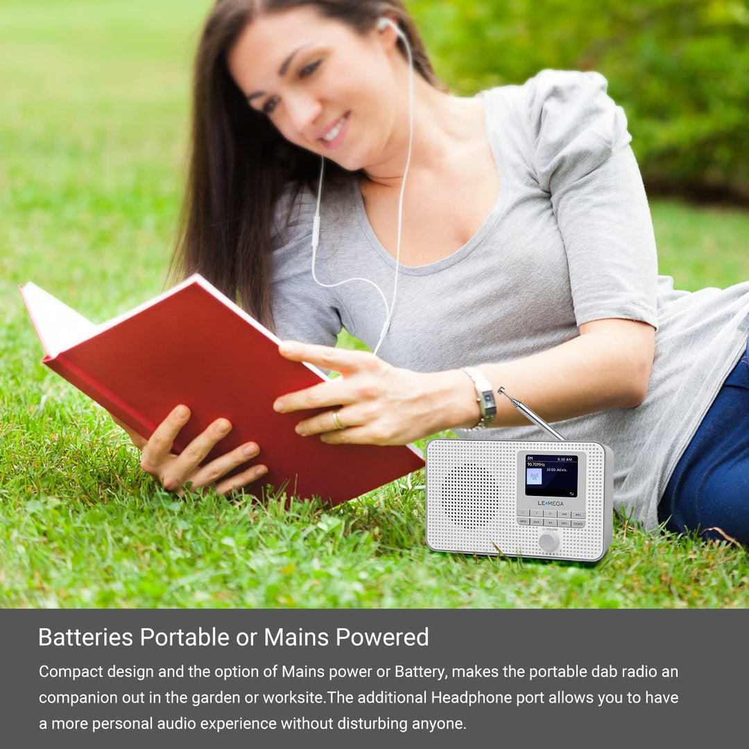 LEMEGA DR3 Tragbares DAB Plus/FM Digitalradio Batteriebetrieben,Radio Büro DAB Bluetooth, Kopfhörera