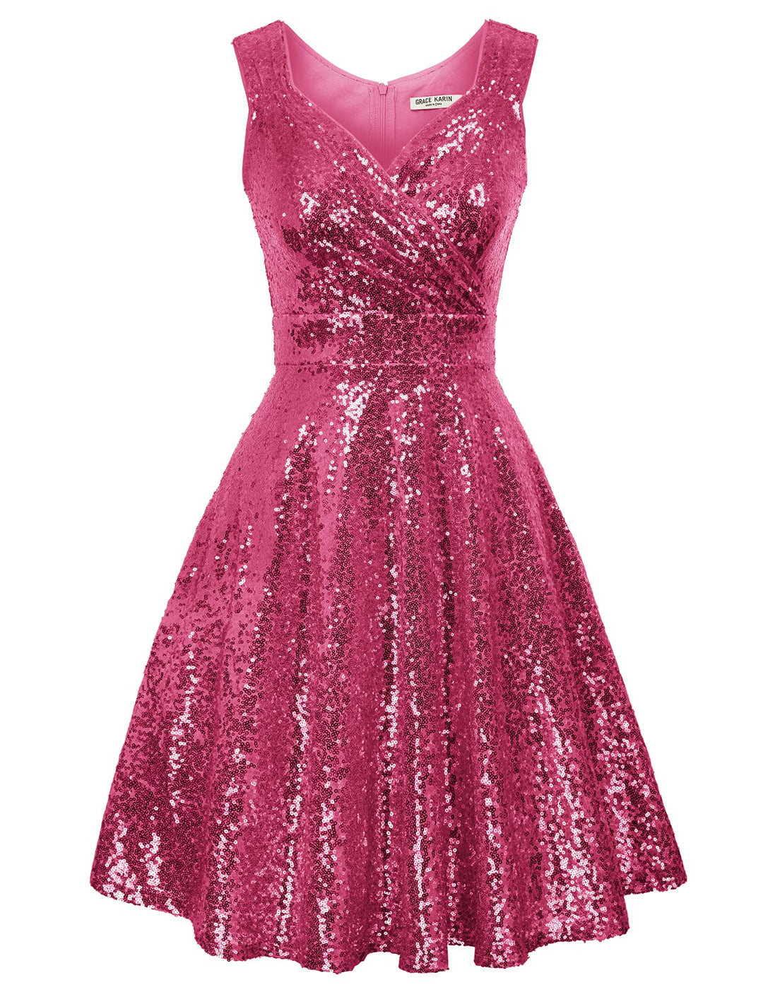 GRACE KARIN Damen Perlen Kleid Knielang Rockabilly Retro Kleider Faltenrock CL061 XXL Cl1061-17, XXL