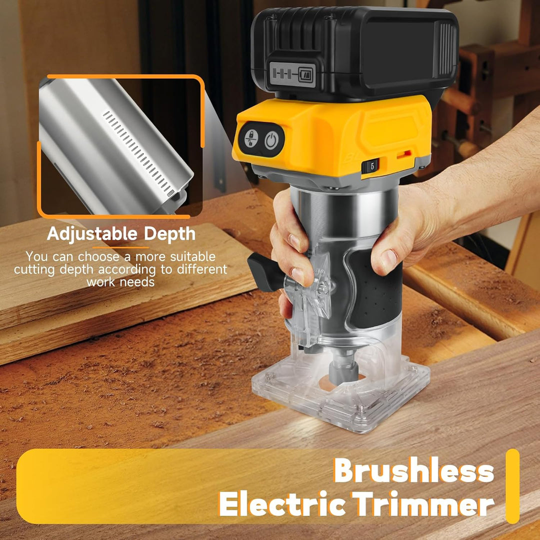 Akku Oberfräse kompatibel für Dewalt 20V Batterie, 800W Bürstenloser Trimmer Router mit 5 Gängen, 30