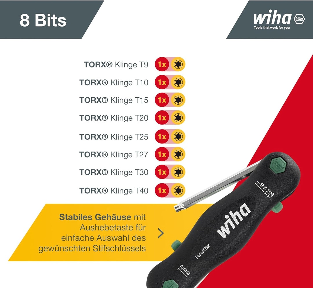Wiha Multitool PocketStar® TORX 8-tlg., per Tastendruck schneller Zugriff, als Längs- und Quergriff