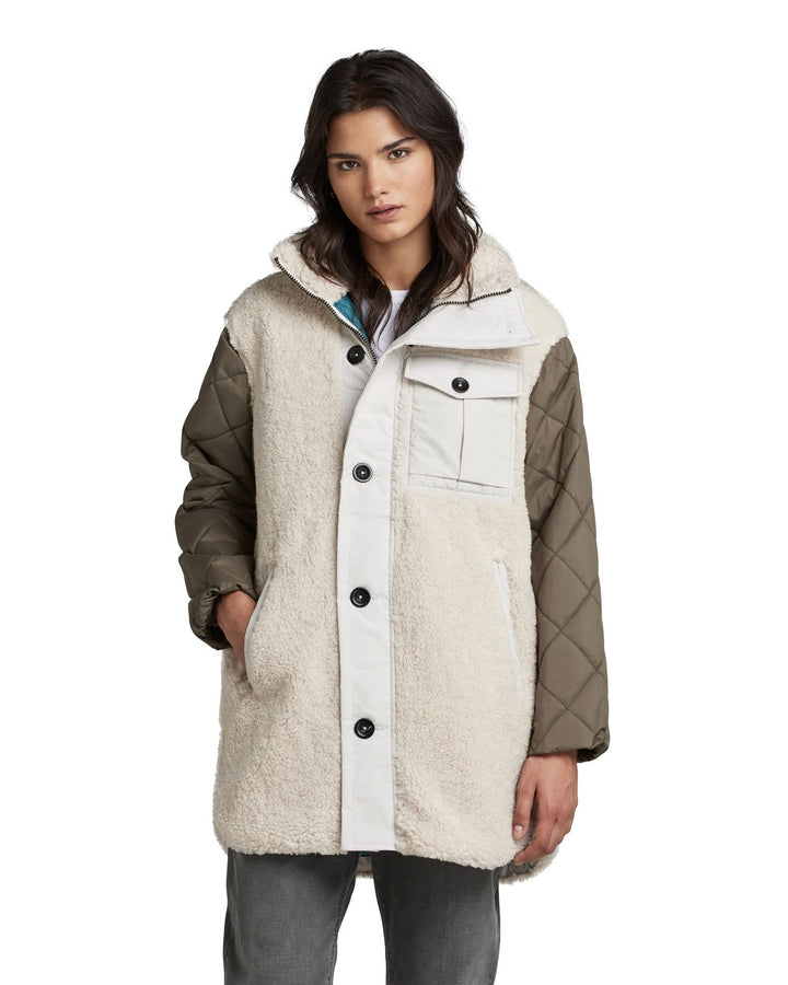G-STAR RAW Damen Teddy Mix Jacke Jackets L Beige (ecru D22042-C454-159), L Beige (ecru D22042-C454-1