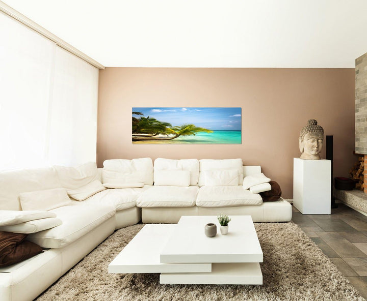 Panoramabild auf Leinwand und Keilrahmen 150x50cm Malediven Meer Strand Palmen Natur