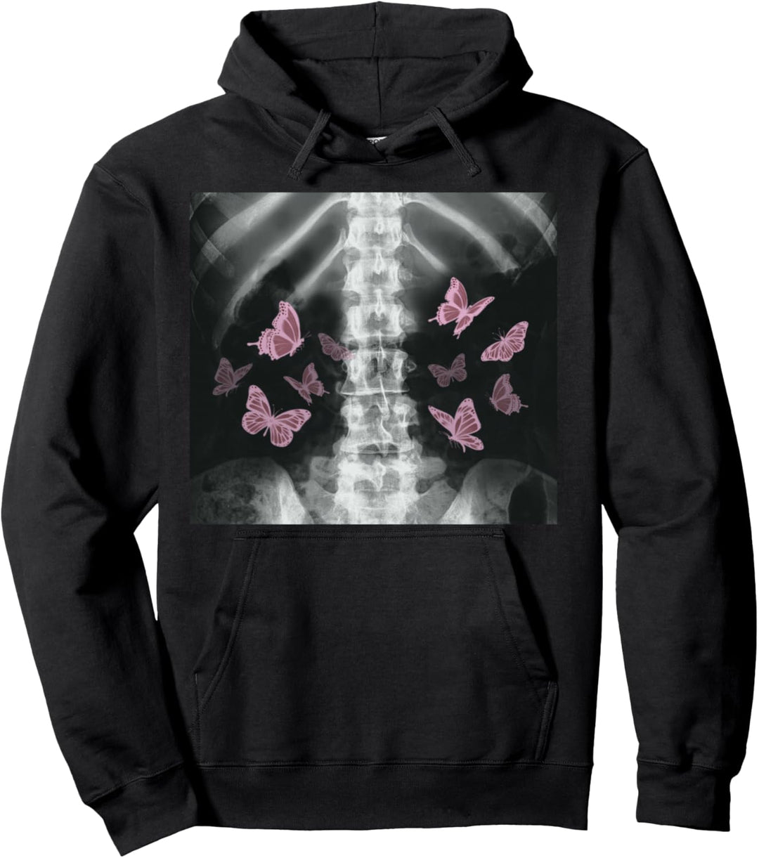 Xray Skelett Pink Schmetterling Egirl y2k Harajuku Dark Grunge Pullover Hoodie