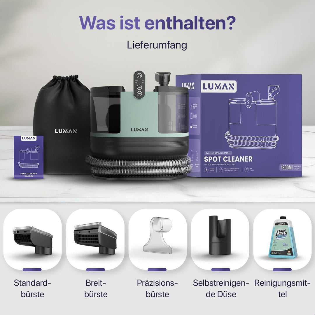 LUMAN 4 in 1 Teppichreiniger - Heizfunktion und Selbstreinigung - Fleckenreiniger - Sitzreiniger - R