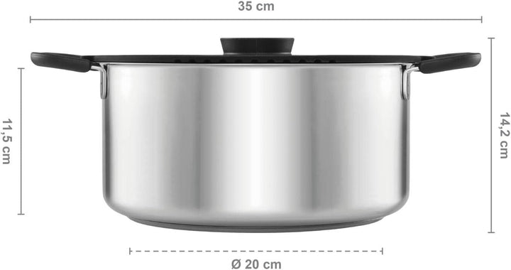 Fiskars Kasserolle mit Deckel, Füllmenge: 5,0 Liter, Für alle Kochfelder geeignet, Rostfreier Stahl/