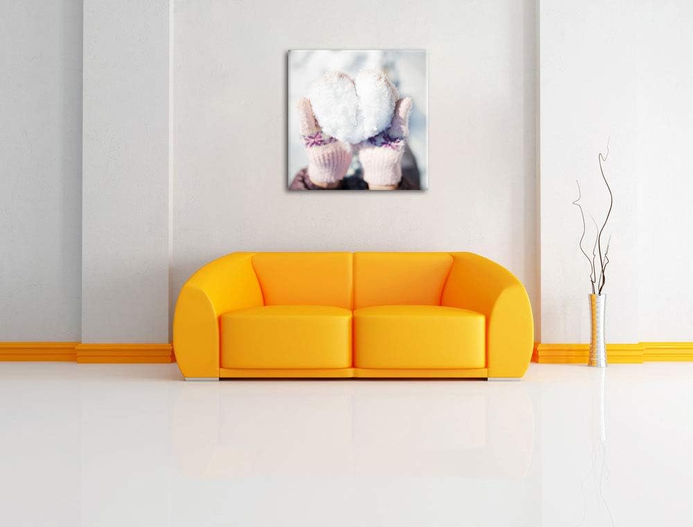 Pixxprint Herz aus Schnee, Format: 70x70 auf Leinwand, XXL riesige Bilder fertig gerahmt mit Keilrah