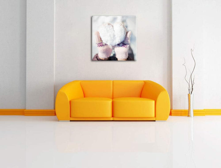 Pixxprint Herz aus Schnee, Format: 70x70 auf Leinwand, XXL riesige Bilder fertig gerahmt mit Keilrah