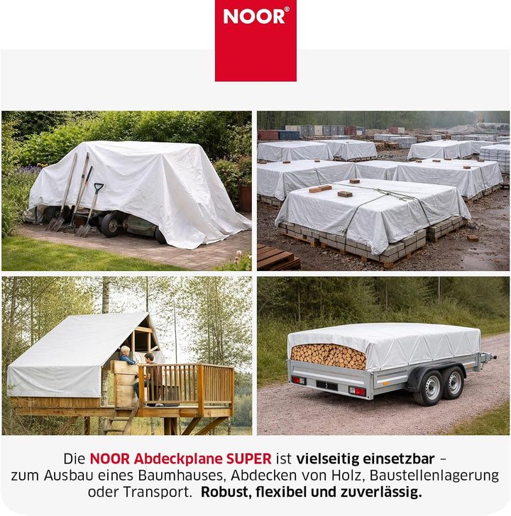NOOR Abdeckplane SUPER 200g/m² Weiss I 3 x 3 m I Allzweckplane für Schutz vor Witterung I Ideal geei