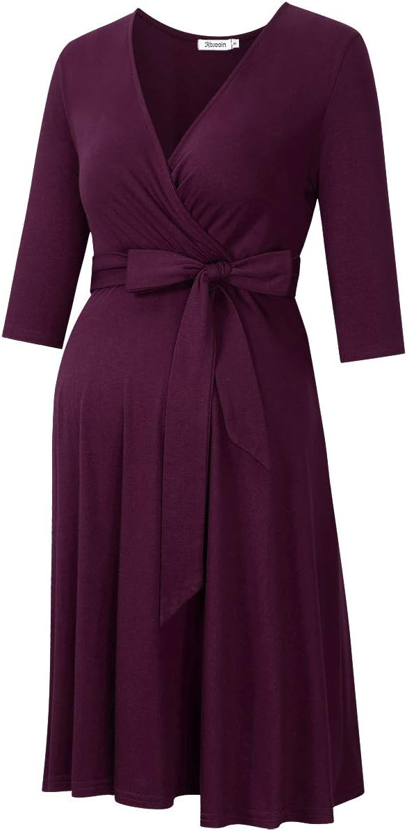 KOJOOIN Damen Umstandskleid Schwangerschafts Kleid für Schwangere Stillkleid V-Ausschnitt Langarm mi