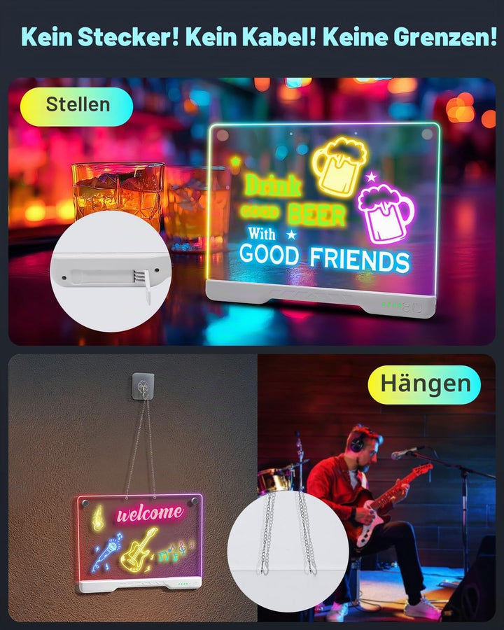 Led Zeichenbrett Kinder Kabellose, ORIA Leuchtendes Maltafel LED Notiztafel Wiederaufladbare, 7 Farb