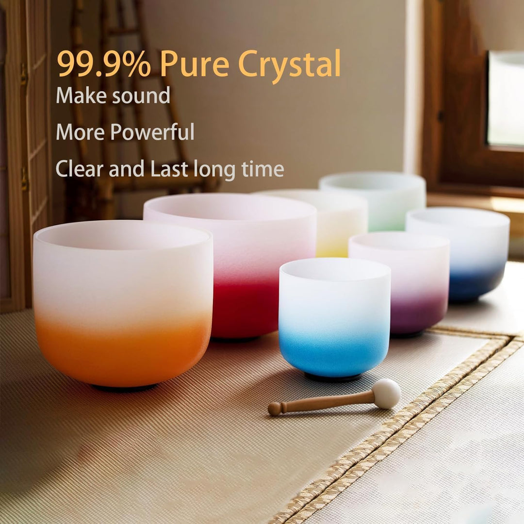 Hye-eun Kristall Klangschale, 432hz Farbverlauf klangschalen Set 7 chakren 7-12 Zoll Crystal Singing