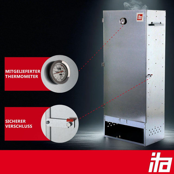 ITA Räucherofen 7003 - Premium XL Räucherschrank mit 3 Etagen 111 cm - Legierter Stahl - Qualität Ma