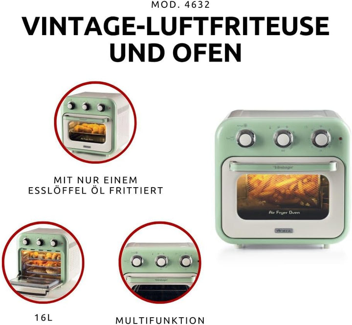 Ariete 4632 Vintage Heissluftfritteuse und Backofen, 1400 W, 2in1, 16 l Fassungsvermögen, inklusive