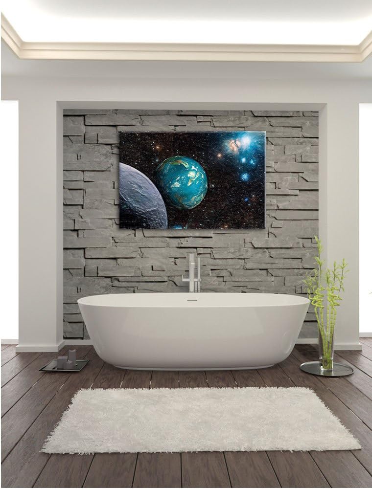 Pixxprint Planet Erde im Kosmos als Leinwandbild/Grösse: 100x70 cm/Wandbild/Kunstdruck/fertig bespan