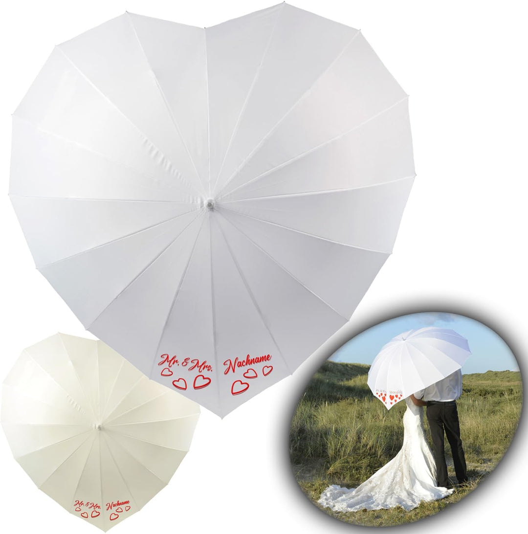 iX-brella Hochzeitsschirm Brautschirm Wedding Heart - personalisiert mit Name - Herzen - weiss oder