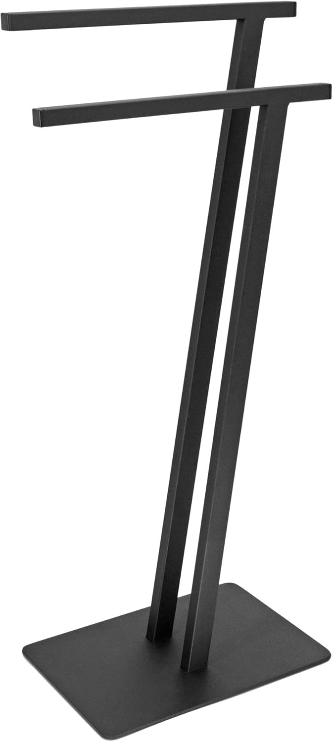 Handtuchständer Silvia Zweifach Freistehend Bodenplatte | aus Stahl | Breite 40cm Höhe 85cm | schwar