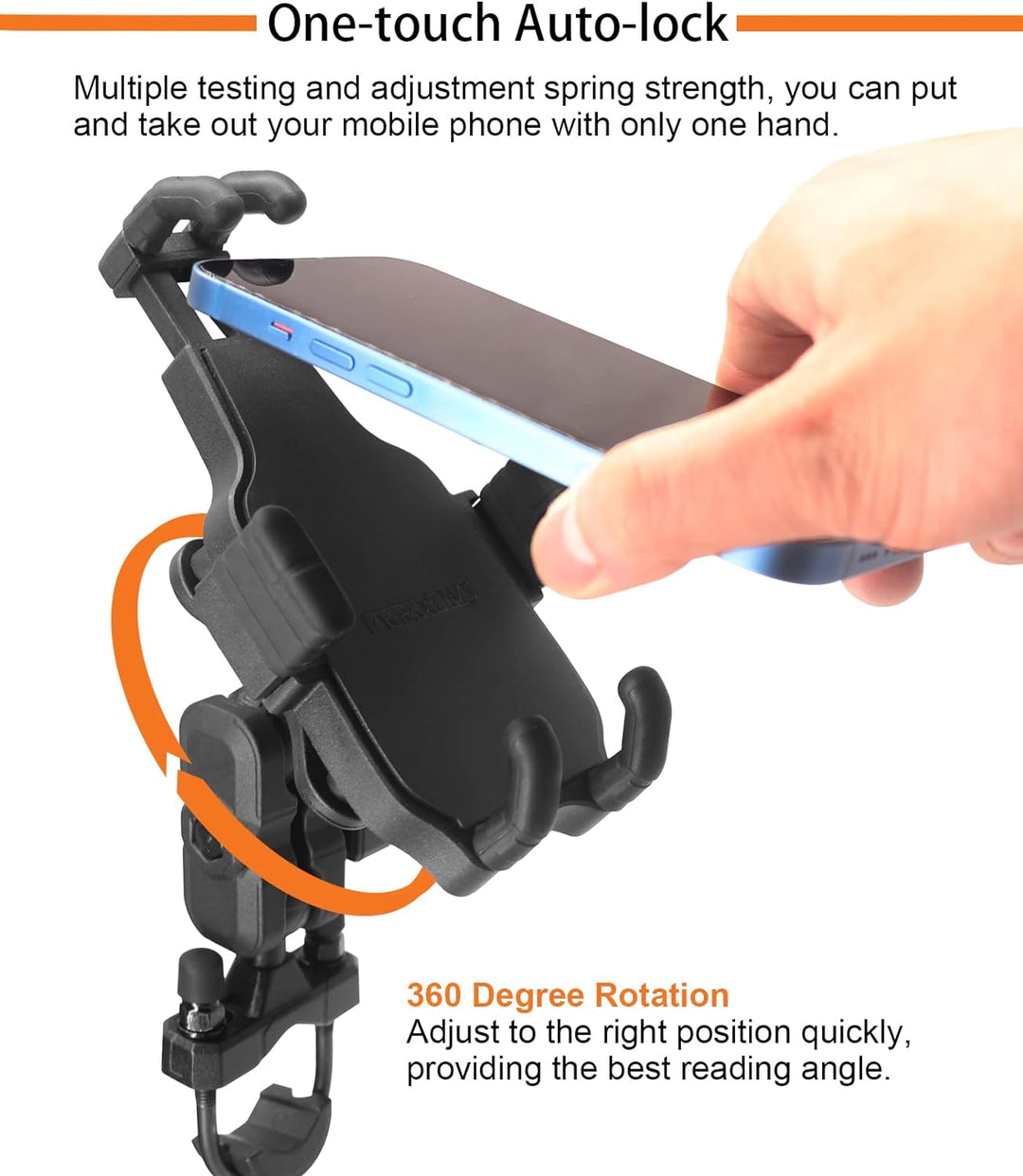 AGEofDMS Motorrad Handyhalterung mit Vibrationsdämpfer, Handyhalter für Roller, Fahrrad, One-Touch A