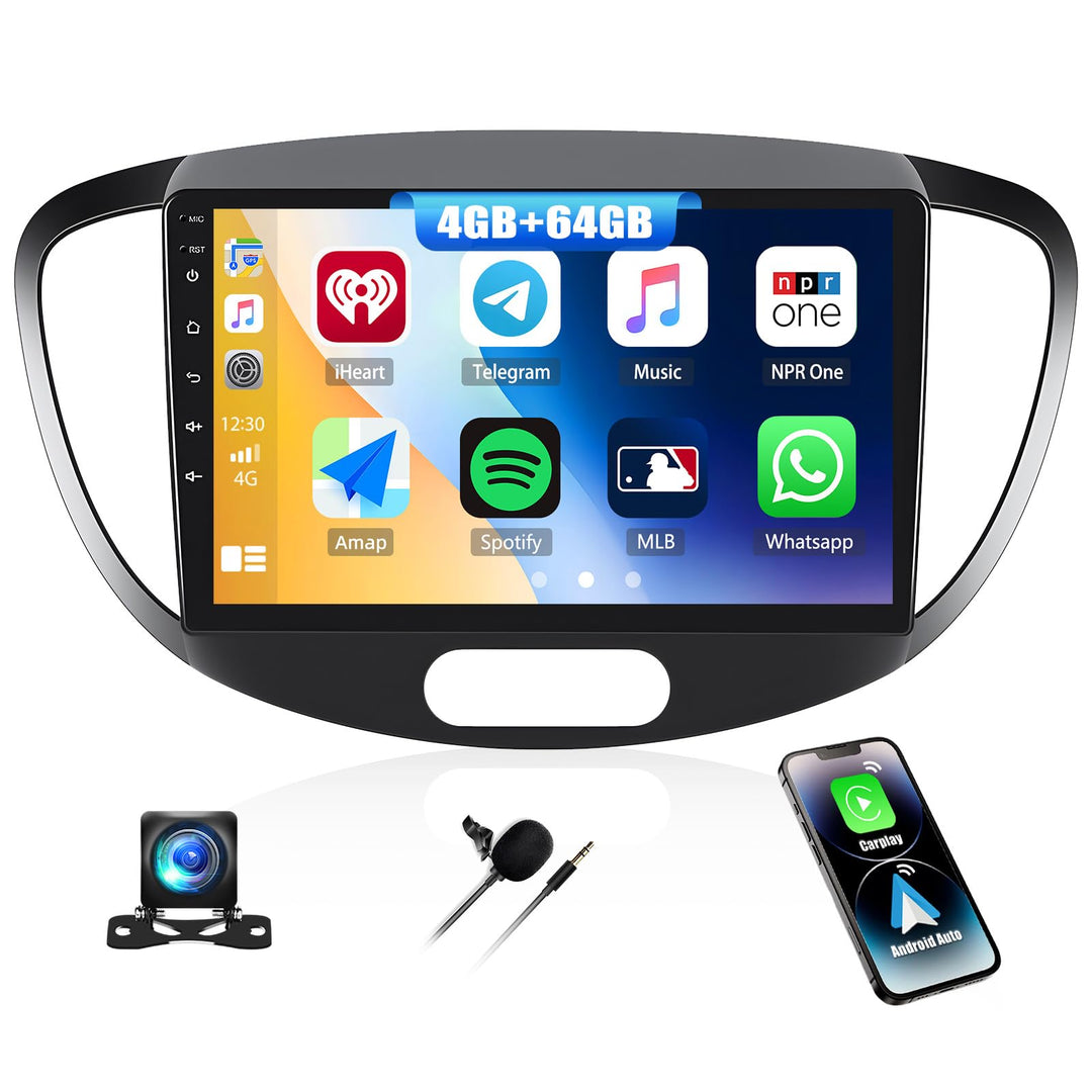 Android 15, 4G+64G CAMECHO Autoradio für Hyundai i10 2007-2013 mit Wireless Carplay Android Auto Mir