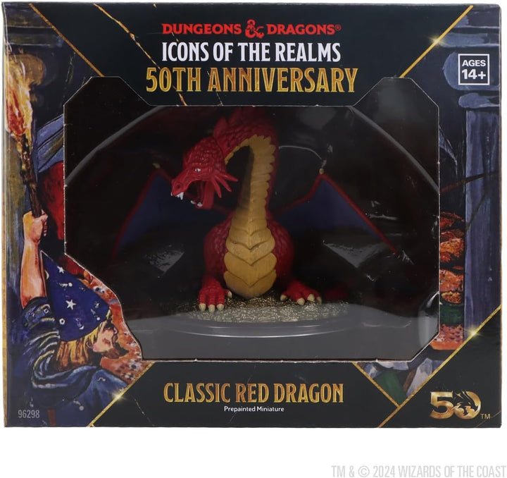WizKids D&D Icons of The Realms: 50th Anniversary - Classic Red Dragon Boxed Miniature | Dungeons an