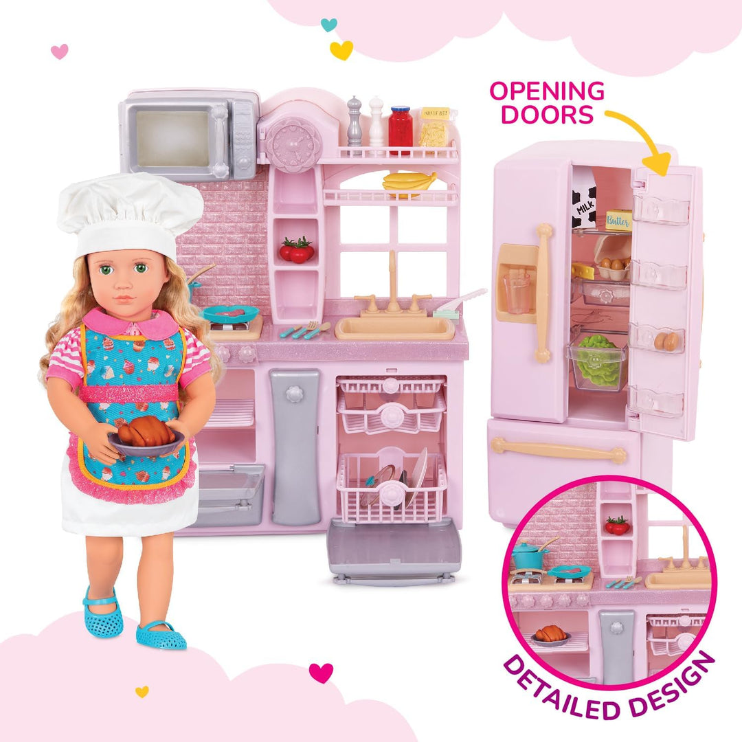 Our Generation - Gourmet-Küchen-Set - Pinker Kühlschrank & Küche Spielset - Kochen & Spielzeugessen