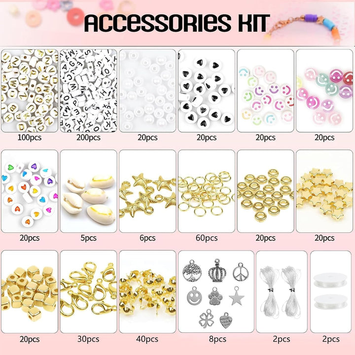 BIBOKLTIY 144 Farben Perlen zum Auffädeln, 6mm Polymer Clay Perlen Set mit Buchstabenperlen, Heishi