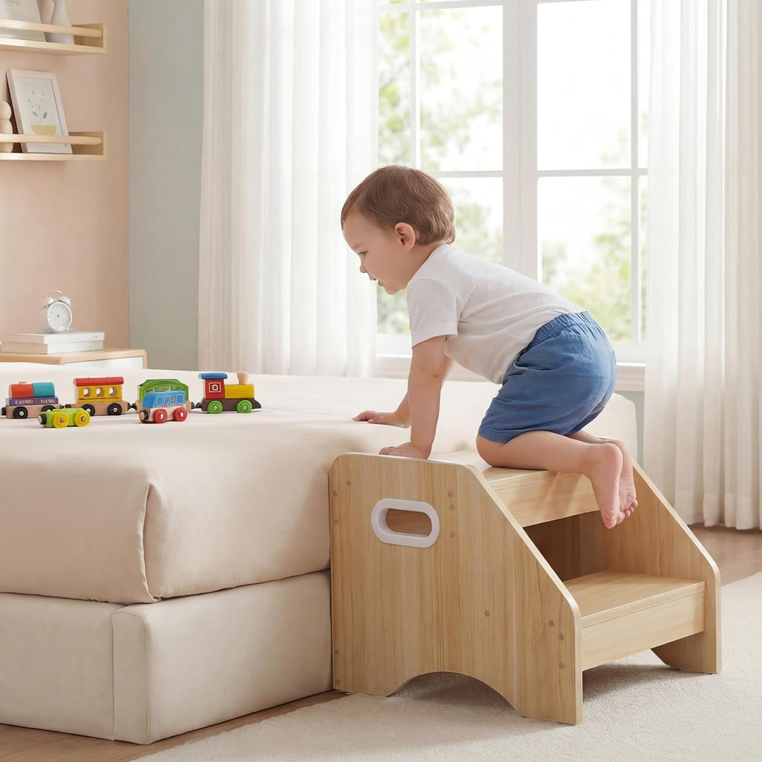 HOOBRO Tritthocker Kinder, 2-stufiger Kinderhocker mit Griffen und Anti-Rutsch-Pads, Kinderschemel f