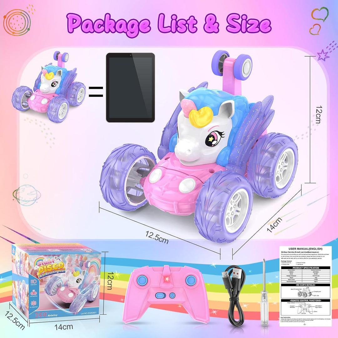 Ferngesteuertes Auto, Einhorn Spielzeug ab 3 4 5 6 7 8 9 Jahre Mädchen 2.4GHz RC Stunt Auto mit Leuc