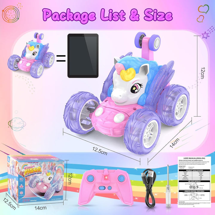 Ferngesteuertes Auto, Einhorn Spielzeug ab 3 4 5 6 7 8 9 Jahre Mädchen 2.4GHz RC Stunt Auto mit Leuc