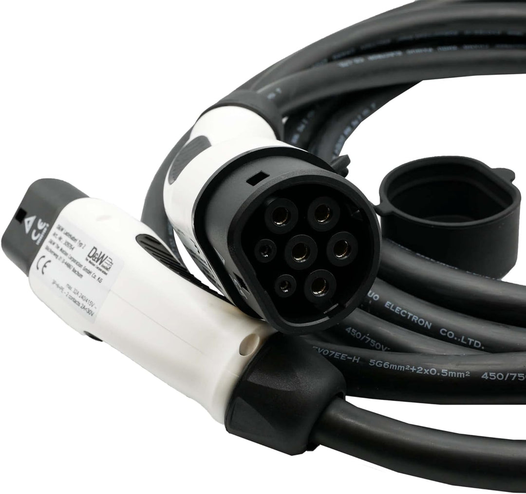 DuW Ladekabel Typ 2 | 22kW 3-phasig 32A | 5 Meter | Ladekabel für Elektrofahrzeuge und Plugin-Hybrid