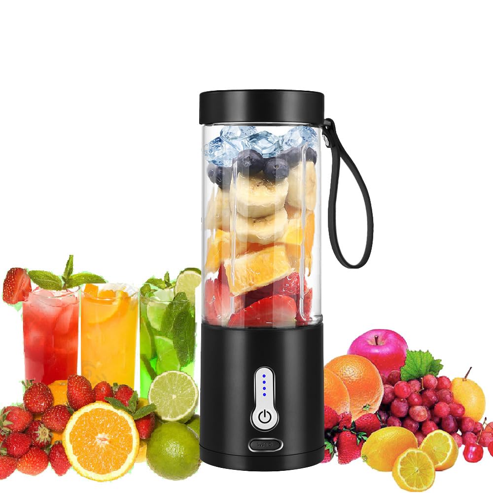 Tragbarer Mixer, Smoothie Maker to go für Shakes und Smoothies mit 6 scharfen Klingen, USB-wiederauf