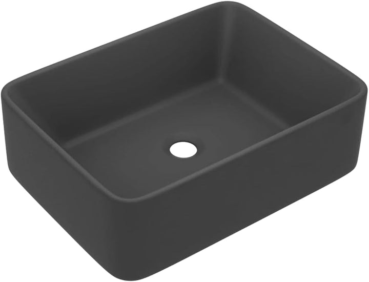 Luxus-Waschbecken Matt Dunkelgrau 41x30x12 cm Keramik Aufsatzwaschbecken Eckig Badezimmer Möbel Hand