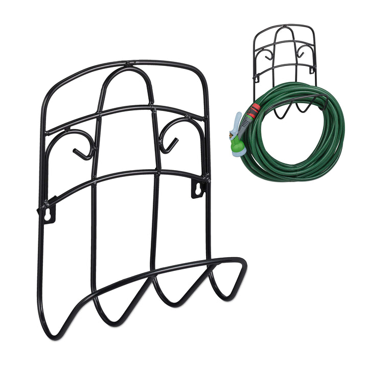 Relaxdays Schlauchhalter Wand, für 38 m 5/8'' Schlauch, Gartenschlauchhalterung, Metall Wasserschlau