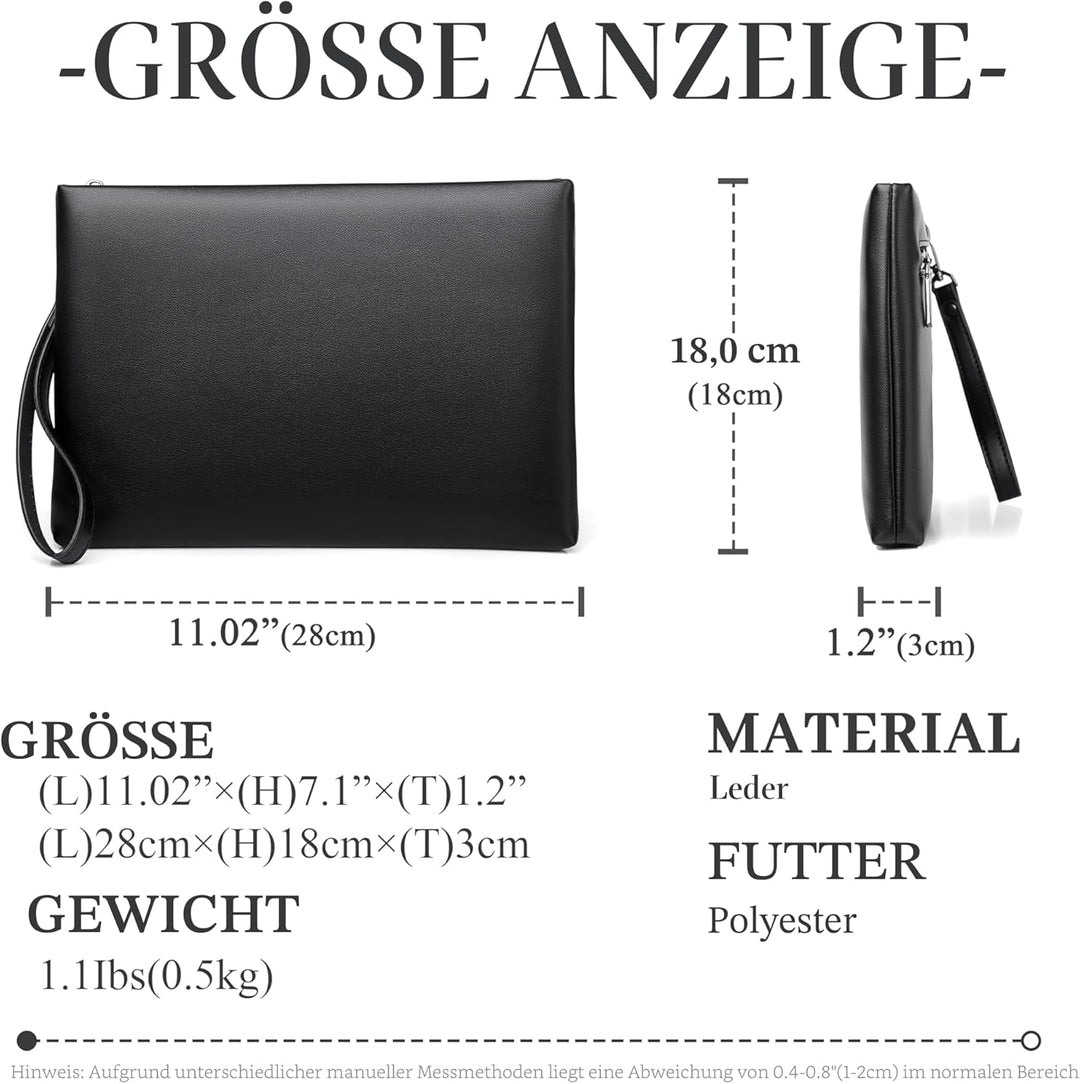 FSD.WG Herren Clutch Bag Handtasche Leder Reissverschluss Grosse Geldbörse Clutch Geldbörse mit Geld