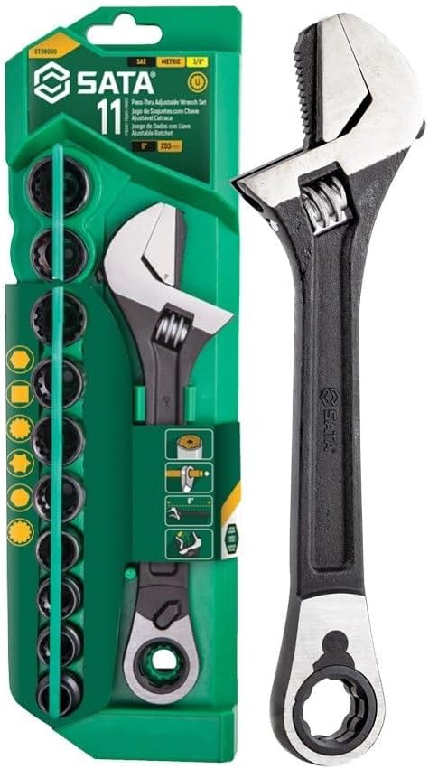 SATA X6 Spline Durchgangs-Steckschlüssel Satz mit Rollgabelschlüssel, 11-tlg. ST09000 (Durchgangs-St