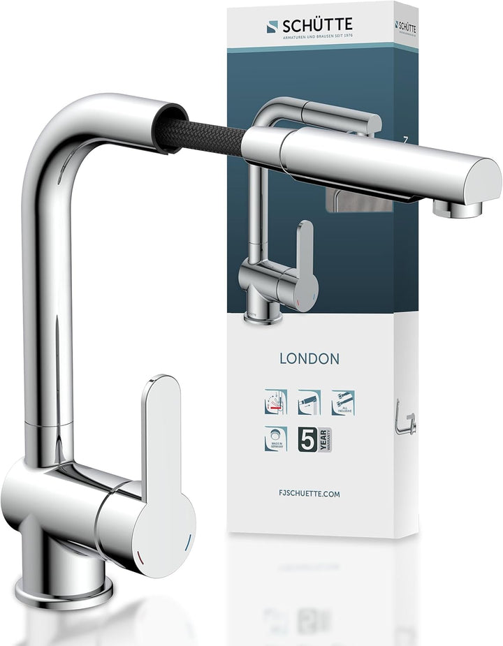 SCHÜTTE 79700 London Küchenarmatur mit ausziehbarer Geschirrbrause, 360 Grad schwenkbarer Wasserhahn
