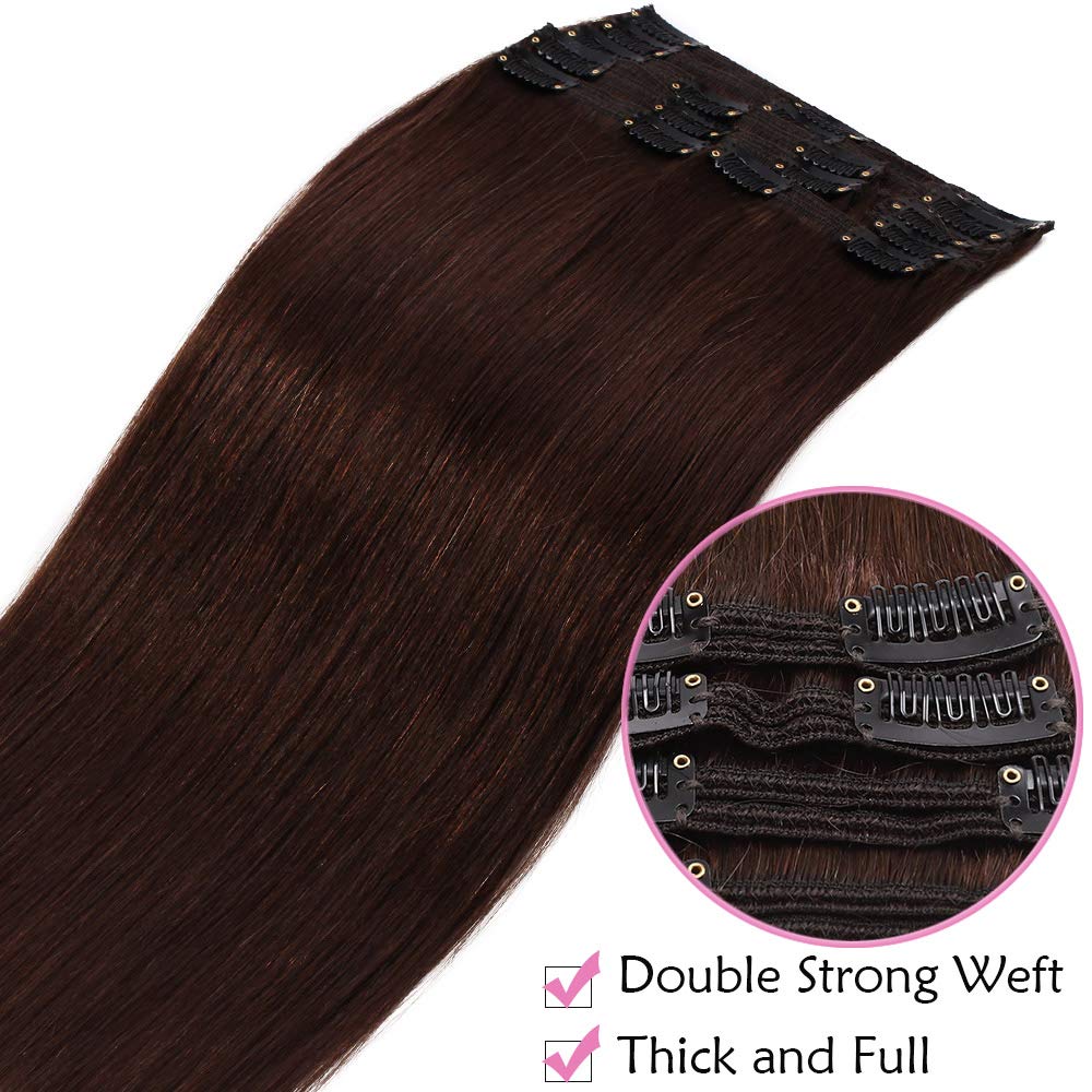 SEGO Clip in Extensions Echthaar Doppelt Tressen Haarverlängerung 8 Teilig 100% Remy Hair für Komple