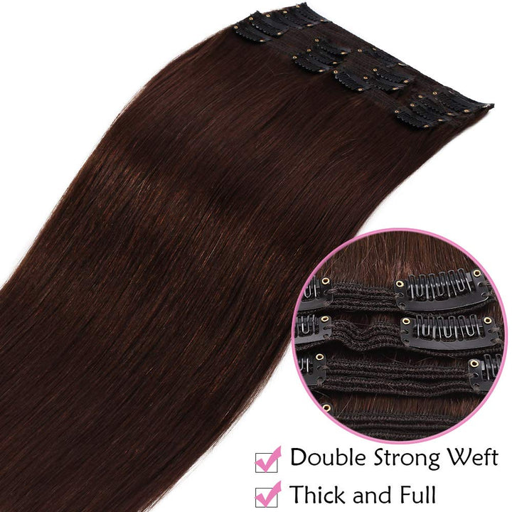 SEGO Clip in Extensions Echthaar Doppelt Tressen Haarverlängerung 8 Teilig 100% Remy Hair für Komple