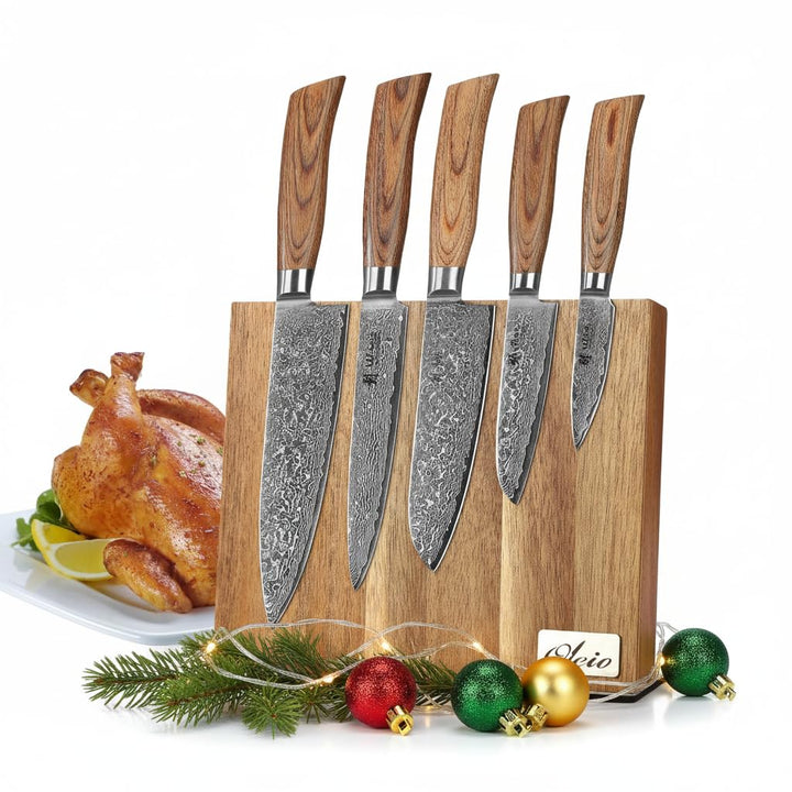 Wakoli EDIB Pro 5er Damastmesser-Set mit Messerblock I 8-20 cm Klingen gefertigt aus 67 Lagen echtem