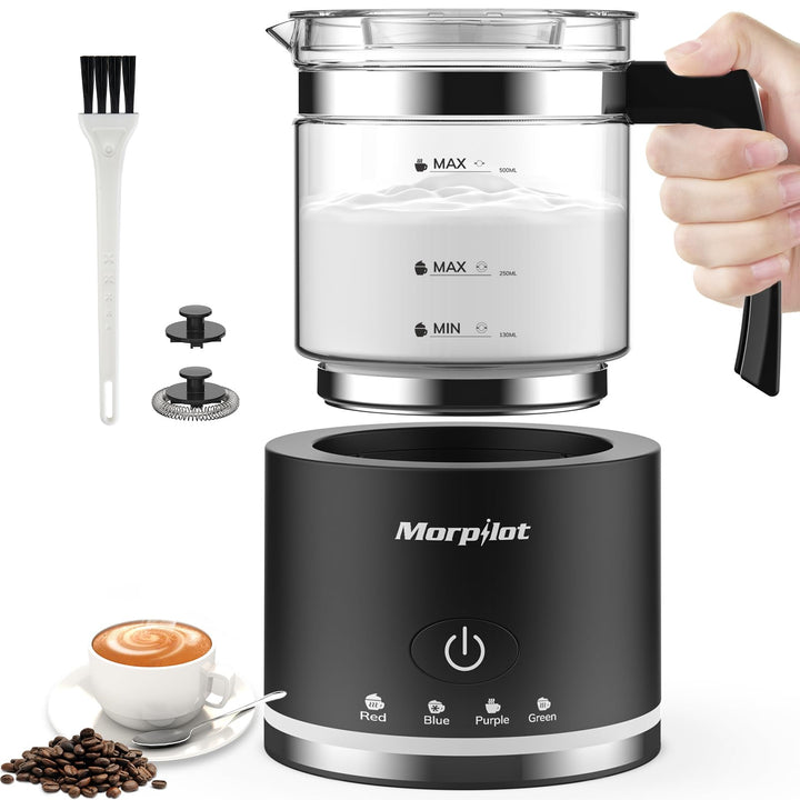 Morpilot Elektrischer Milchaufschäumer 4 in 1, grosse Kapazität, 500 ml, 600 W, Milk Frother aus Gla