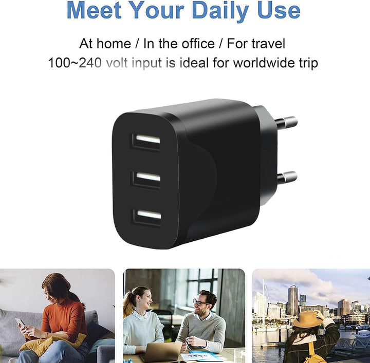 3er Pack USB Ladegerät 15W – 3 USB-A Ports, USB Netzteil Stecker für Steckdose, USB Stromstecker Ada