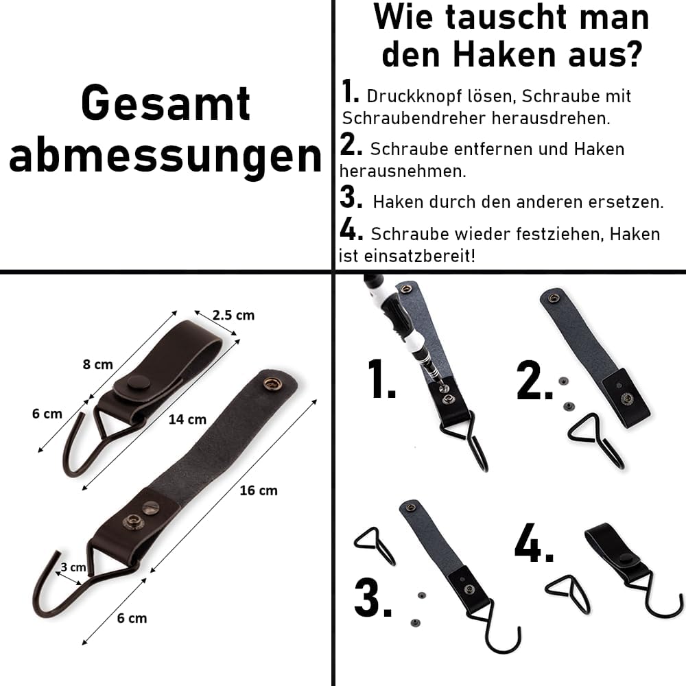Brute Strength - Multifunktionshaken Mit Lederschlaufe - Grau - 6X - Kleiderhaken Garderobenhaken Ca