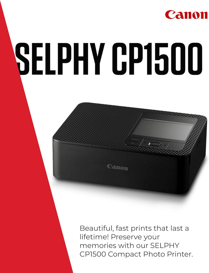 Canon SELPHY CP1500 Kompakter Fotodrucker – Drahtloses Drucken, Langlebige Fotos, USB-C & SD-Kartena