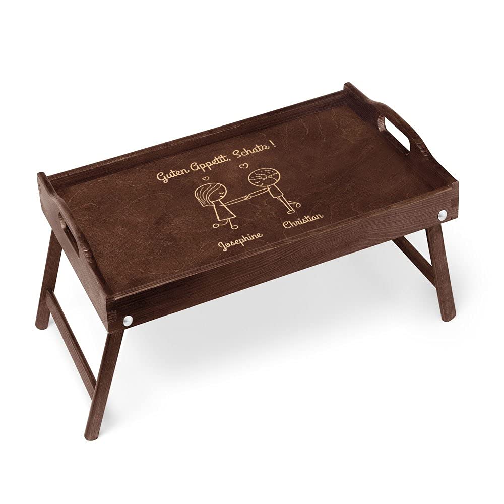 Maverton Serviertisch mit Gravur - für Zwei - Snack-Tablett mit Griffen - klappbare Beine - erhöhter