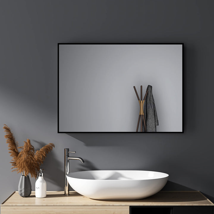 Wandspiegel Schwarz 40x60 cm Spiegel Rechteckiger Edelstahl Kosmetikspiegel Splitterschutz für Badez