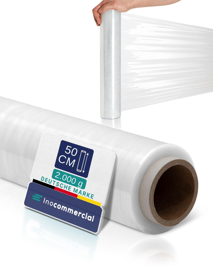 Inoverse 1 Rolle Stretchfolie Transparent Wickelfolie 50cm/300 m - 2kg, Folie Für Möbel &amp; Umzug, Pal