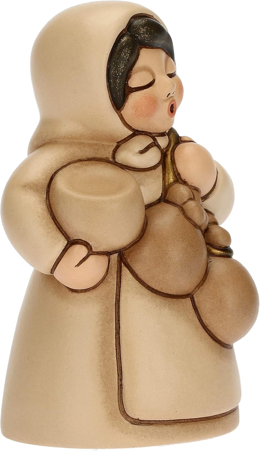 THUN - Krippe 2022 - Krippenfigur für Damen mit Käse aus Keramik, handverziert, beige Kleid - Linie