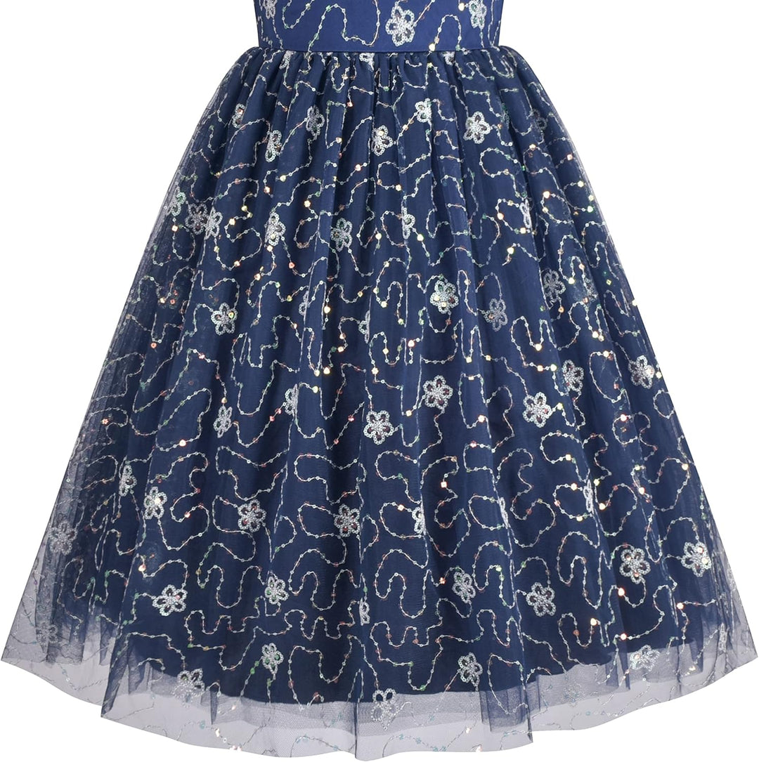 Sunny Fashion Mädchen Kleid Blume Schnüren Saum Hochzeit Erstkommunion Gr. 110-158 6 Jahre Blau, 6 J